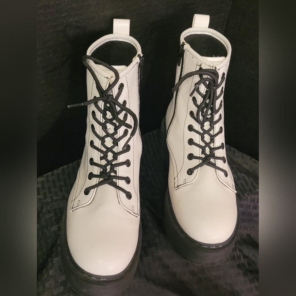 White Platform Combat Boot - Picture 2 of 7